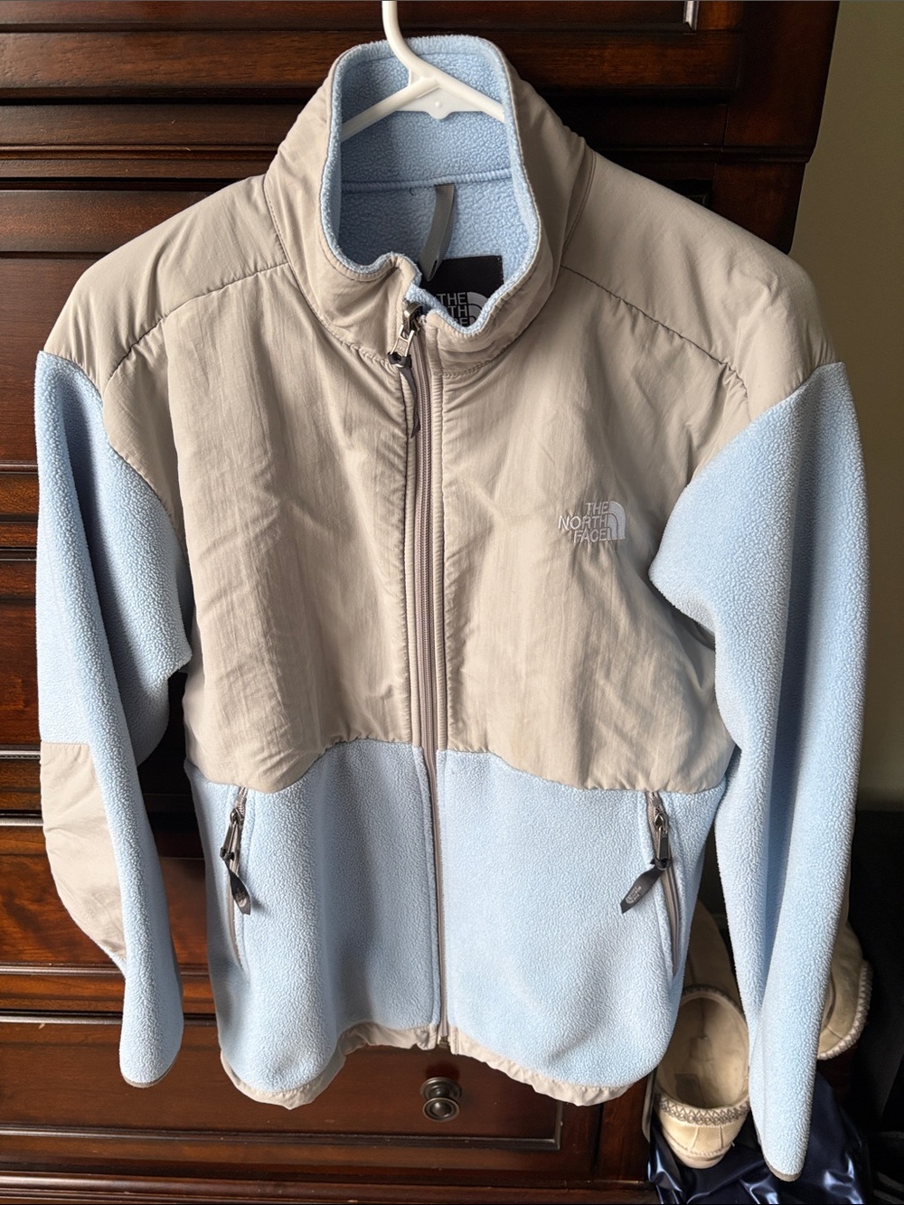 The North Face Women's Light Blue and Beige Teddy Fleece Jacket